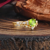 Vintage Botanical 4-Prong Round Cut Natural Peridot Ring Set